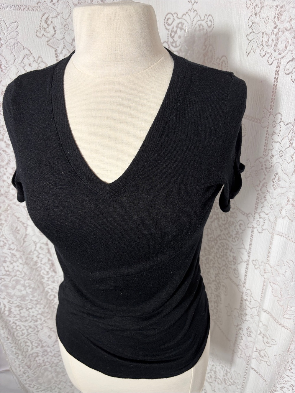 Women's Black V-Neck Short Sleeve Tee